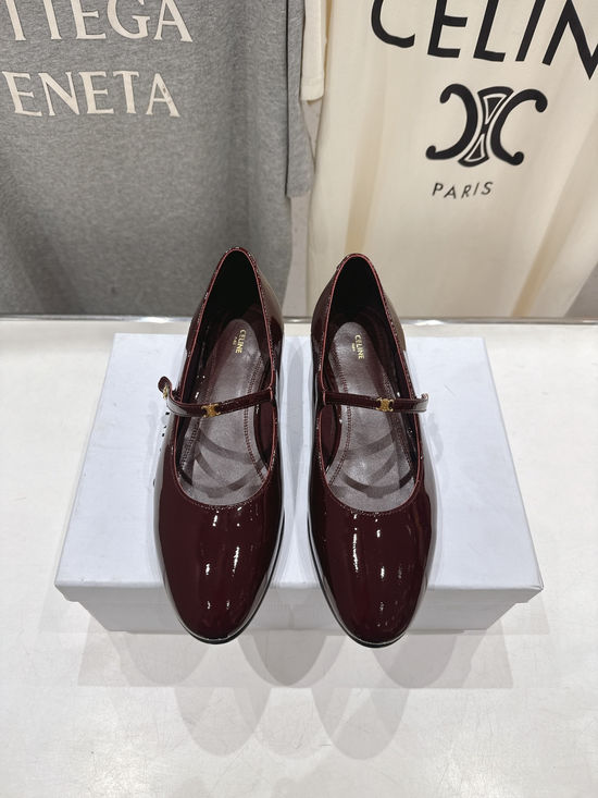 Celine Retro Style Leather Mary Jane Flat Loafer Shoes