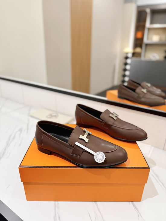 Hermes Classic Sheepskin Loafers Comfortable Soft Sole Casual Shoes