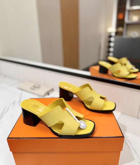 Hermes 7cm Heel Cowhide Slides Genuine Leather Sole Casual Shoes