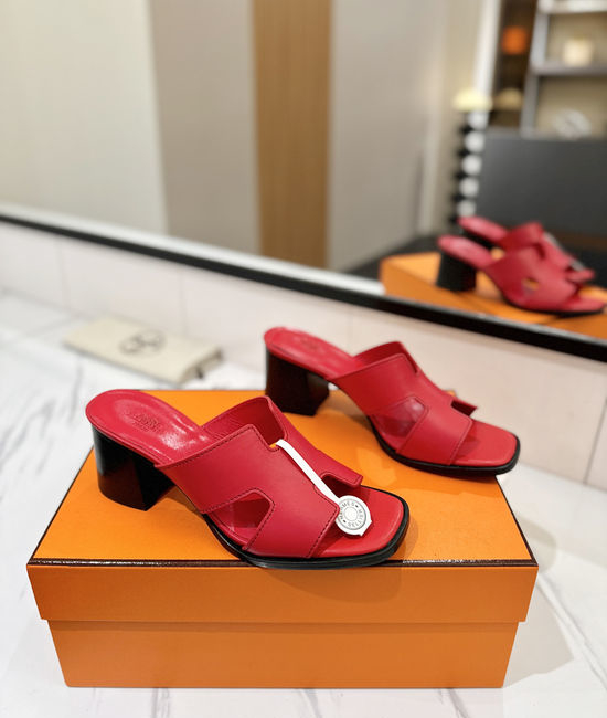 Hermes 7cm Heel Cowhide Slides Genuine Leather Sole Casual Shoes