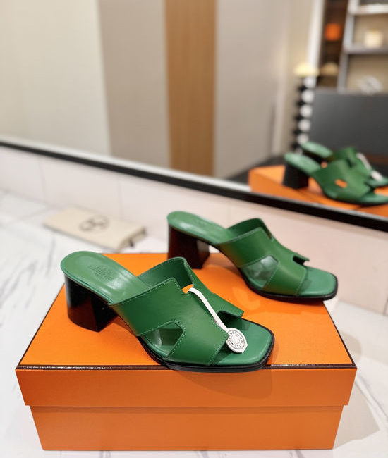 Hermes 7cm Heel Cowhide Slides Genuine Leather Sole Casual Shoes