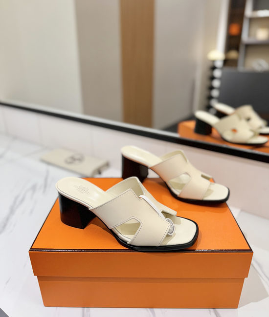 Hermes 7cm Heel Cowhide Slides Genuine Leather Sole Casual Shoes