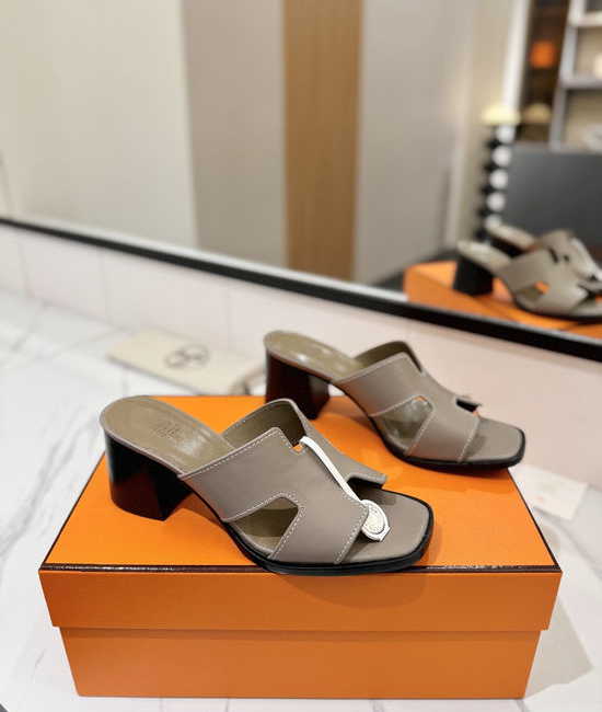 Hermes 7cm Heel Cowhide Slides Genuine Leather Sole Casual Shoes