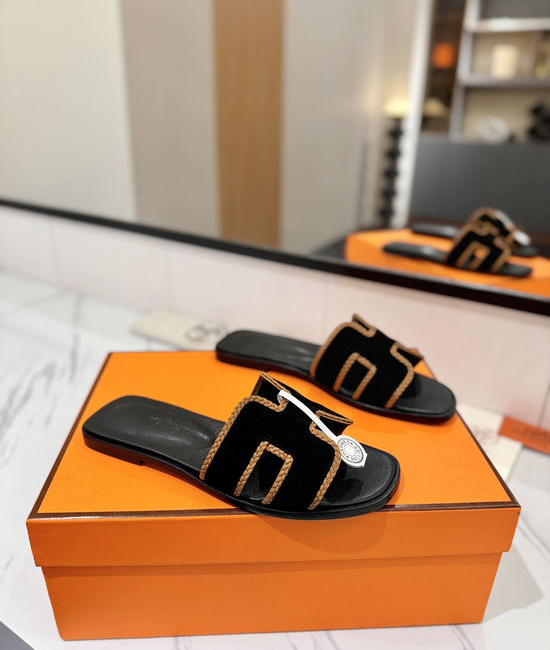 Hermes Classic Nubuck Slides Genuine Leather Sole Casual Shoes