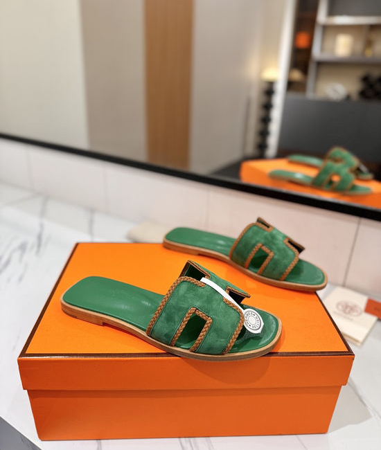 Hermes Classic Nubuck Slides Genuine Leather Sole Casual Shoes