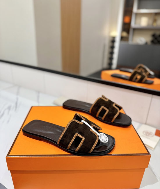 Hermes Classic Nubuck Slides Genuine Leather Sole Casual Shoes