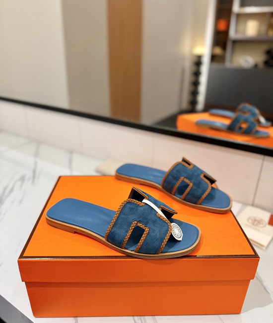 Hermes Classic Nubuck Slides Genuine Leather Sole Casual Shoes