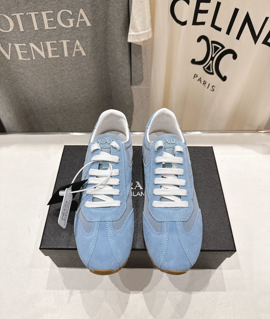 Prada Soft Sole Suede Lace-Up Casual Comfort Sneakers