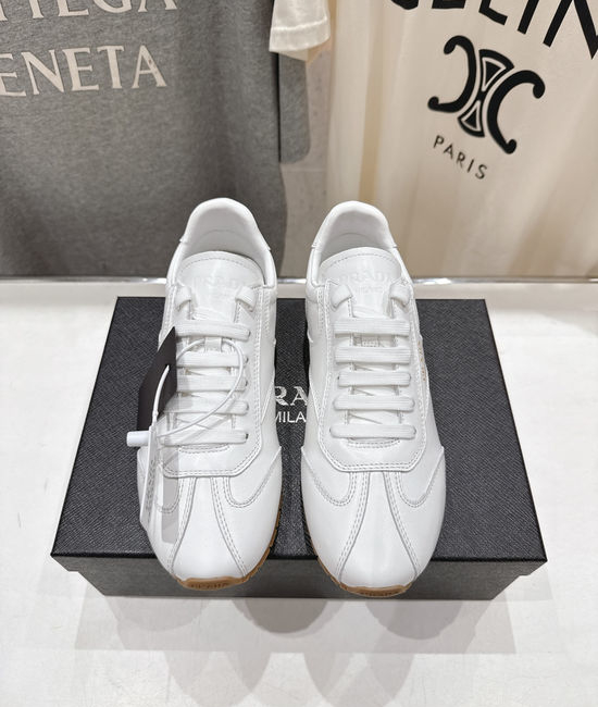 Prada Premium Leather Lace Up Soft Sole Casual Sneakers