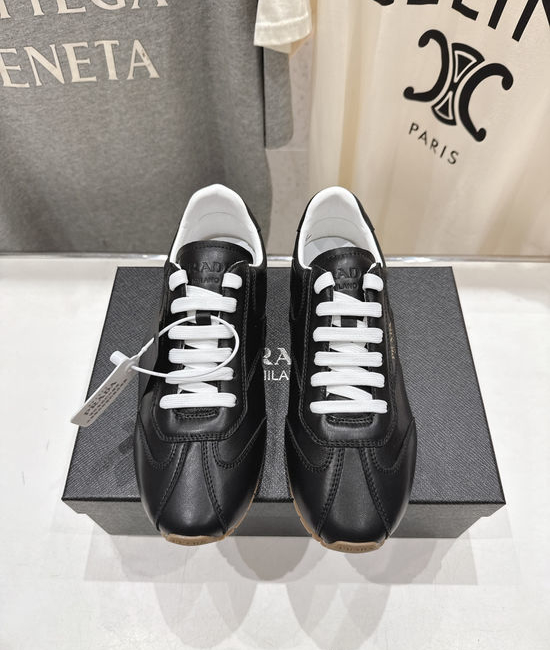 Prada Premium Leather Lace Up Soft Sole Casual Sneakers