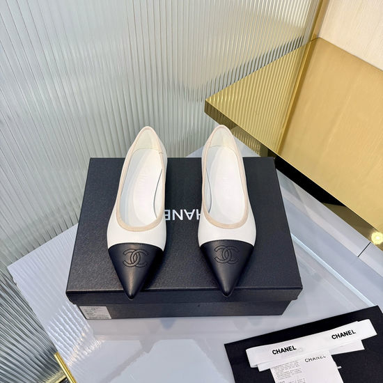 Chanel Elegant Pointed Toe Two-Tone Mary Jane Flats