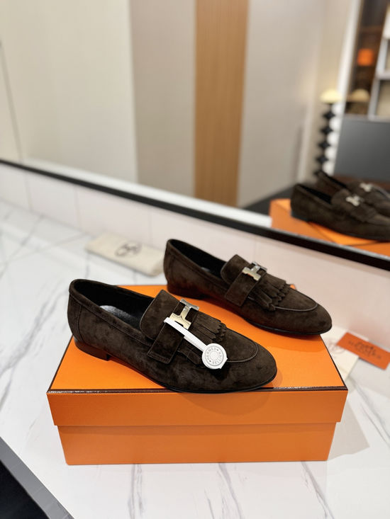 Hermes Classic Nubuck Loafers Comfortable Soft Sole Casual Shoes