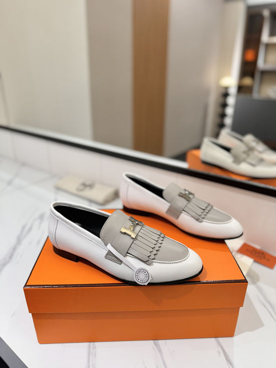Hermes Classic Cowhide Loafers Comfortable Soft Sole Casual Shoes