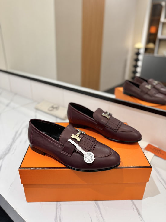 Hermes Classic Cowhide Loafers Comfortable Soft Sole Casual Shoes