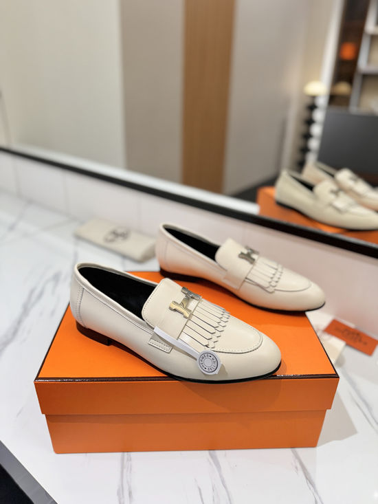 Hermes Classic Cowhide Loafers Comfortable Soft Sole Casual Shoes