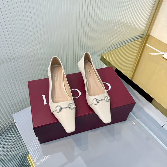 Gucci Block Heel Leather Shoes Square Toe Metal Accent