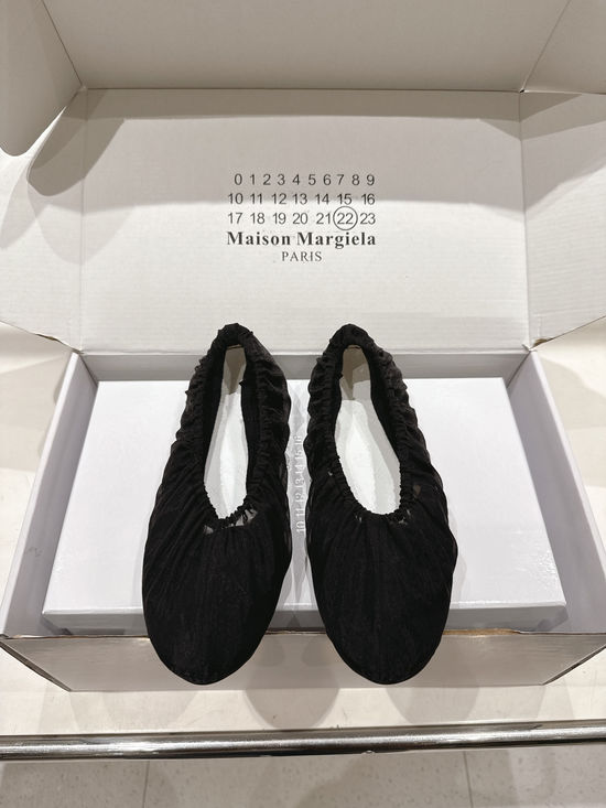 Maison Margiela Silk Fabric Ruched Elastic Mary Jane Ballet Flats