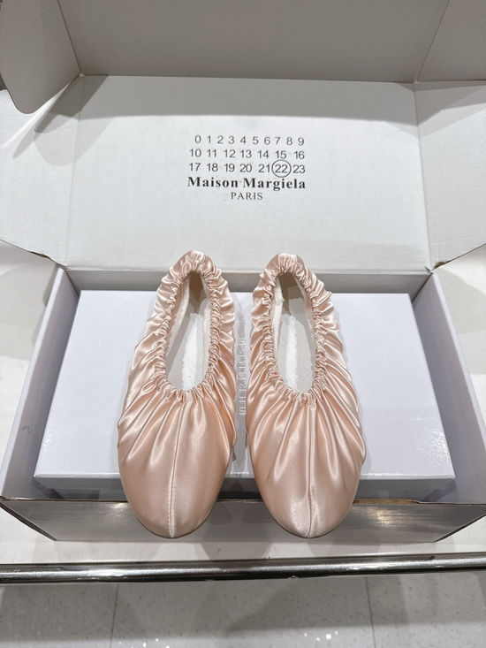 Maison Margiela Silk Fabric Ruched Elastic Mary Jane Ballet Flats