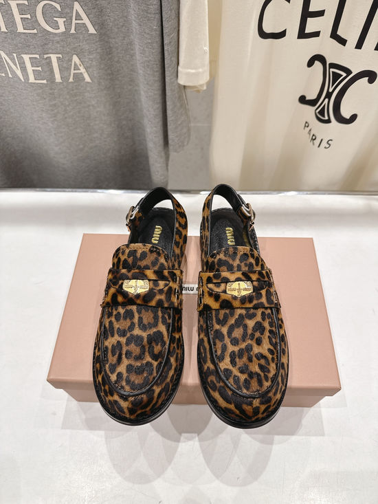 Miu Miu Leopard Print Pony Hair Backless Loafer Slides