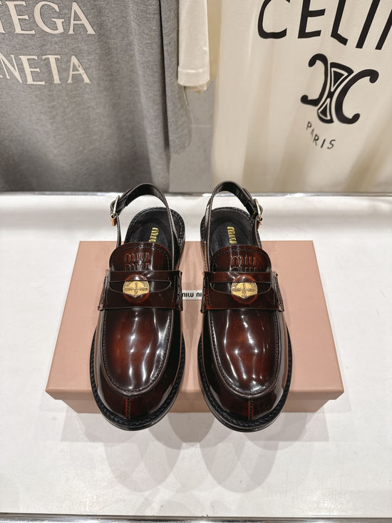 Miu Miu Leather Embellished Backless Loafer Slides