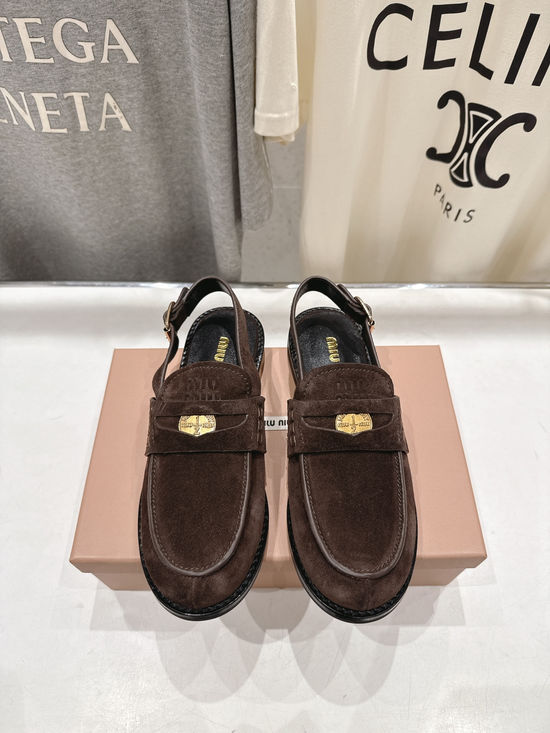 Miu Miu Leather Embellished Backless Loafer Slides