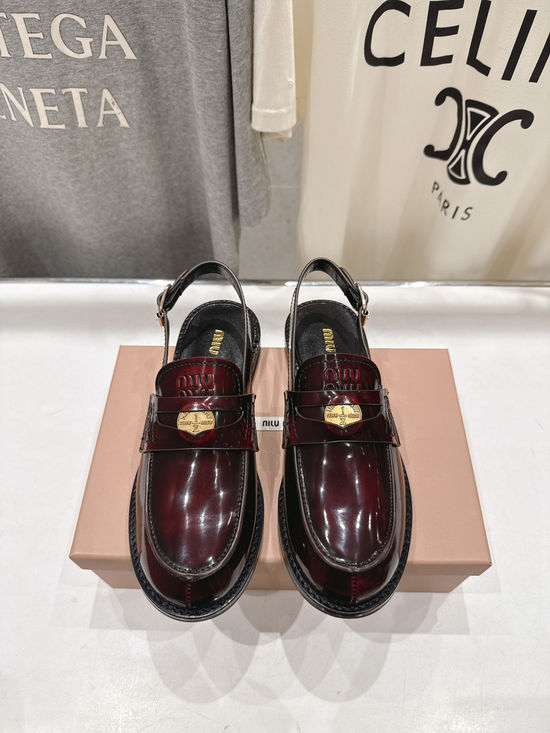 Miu Miu Leather Embellished Backless Loafer Slides
