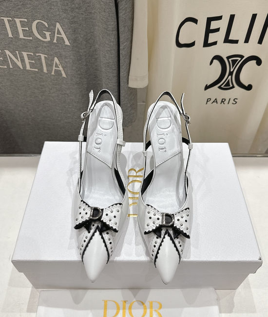 Christian Dior CD Bow Decor Leather High Heel Sandals