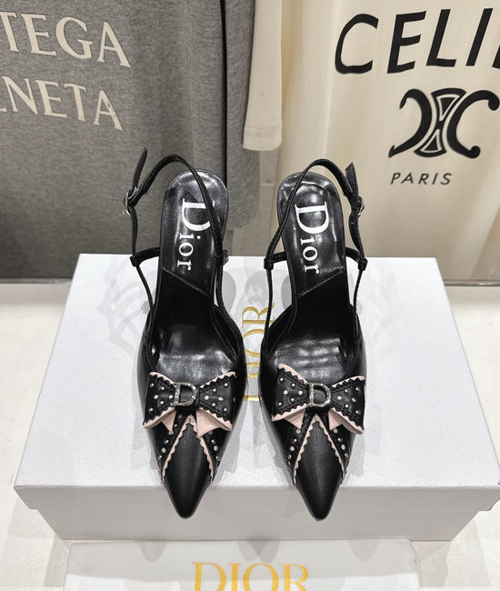 Christian Dior CD Bow Decor Leather High Heel Sandals