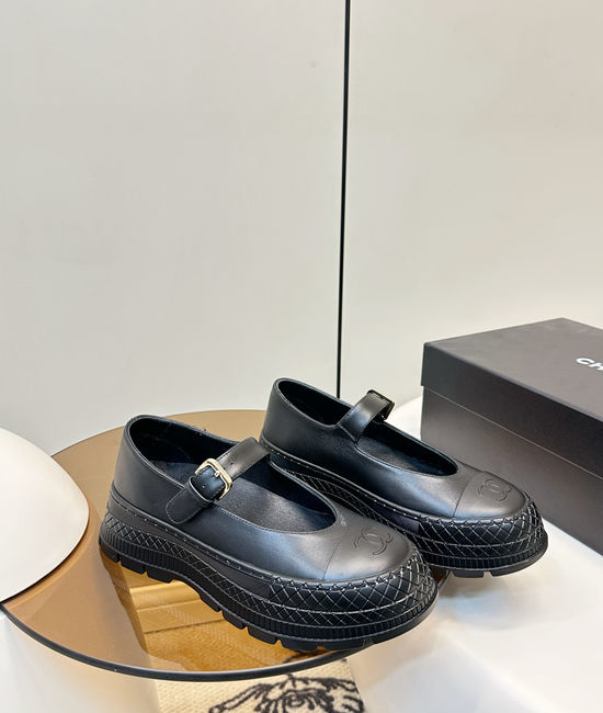 Chanel Classic Buckle Leather Platform Mary Jane Shoes