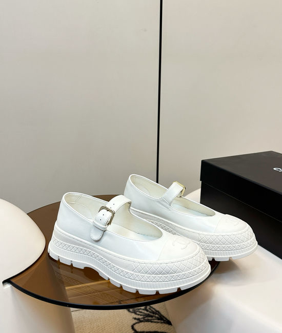 Chanel Classic Buckle Leather Platform Mary Jane Shoes