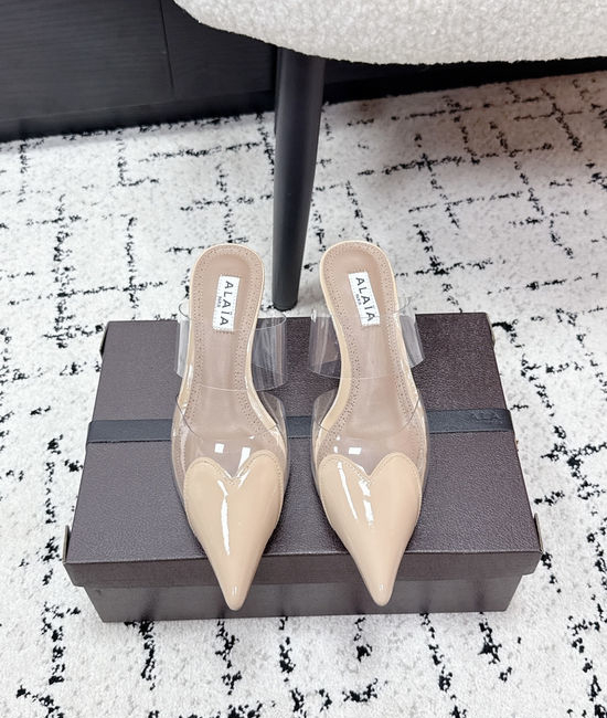 Alaia Pointed Toe PVC Heart Wedge Heel Slide Sandals