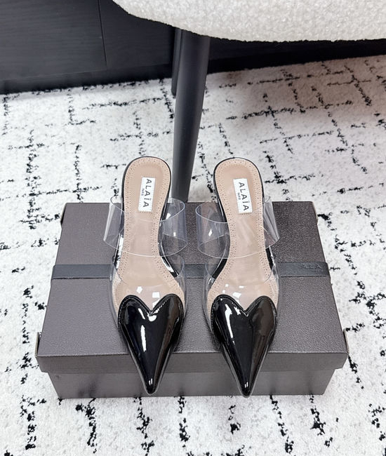 Alaia Pointed Toe PVC Heart Wedge Heel Slide Sandals