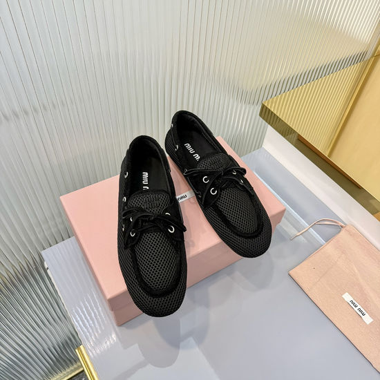 Miu Miu Breathable Mesh Bow Slip On Casual Loafers