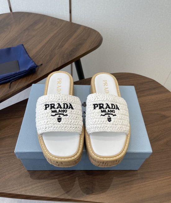Prada Handwoven Thick Sole Slide Sandals Comfortable Daily Wear