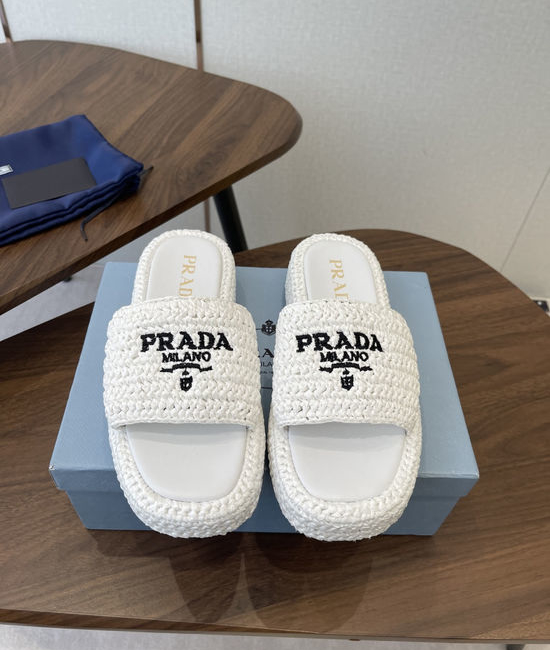 Prada Handwoven Thick Sole Slide Sandals Comfortable Daily Wear