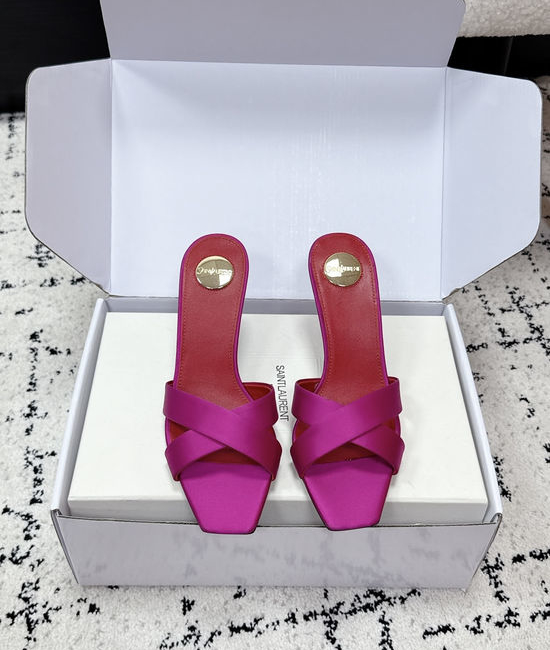 Yves Saint Laurent YSL Satin Cross Strap High Heel Mule Slides