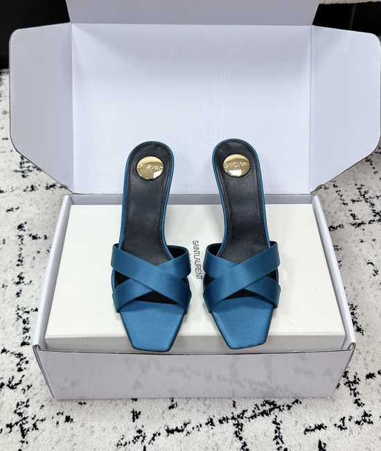 Yves Saint Laurent YSL Satin Cross Strap High Heel Mule Slides