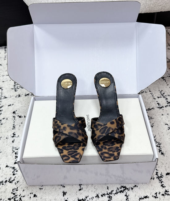 Yves Saint Laurent YSL Satin Cross Strap High Heel Mule Slides
