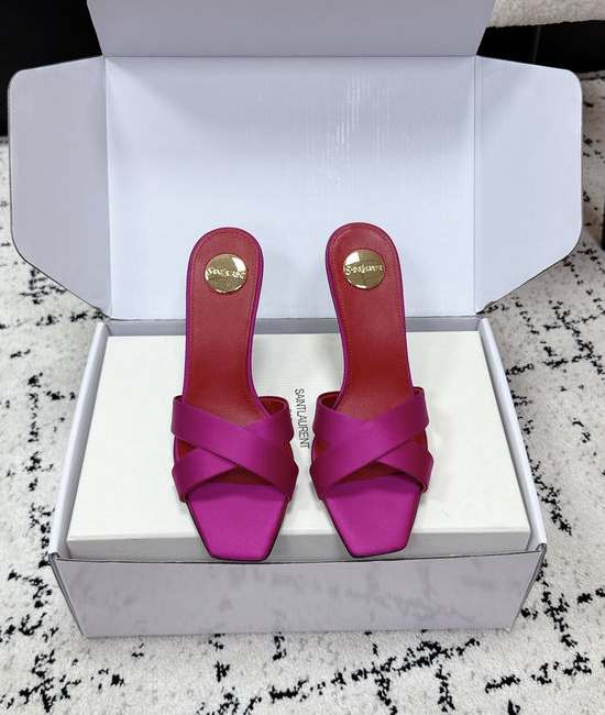 Yves Saint Laurent YSL Satin Cross Strap High Heel Mule Slides