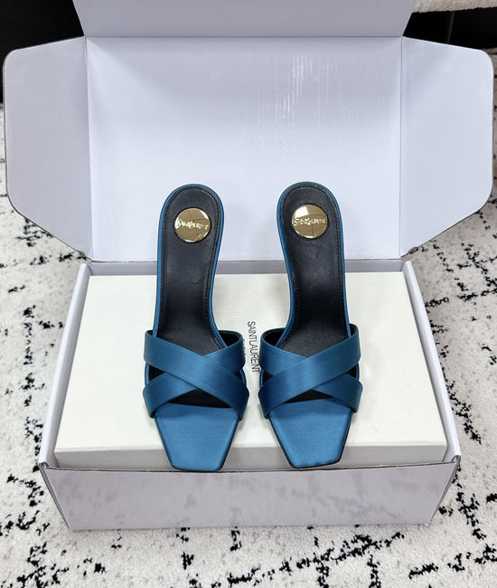 Yves Saint Laurent YSL Satin Cross Strap High Heel Mule Slides