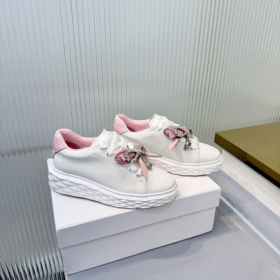 Jimmy Choo Genuine Leather Diamond Cut Sneakers with Pearl Details