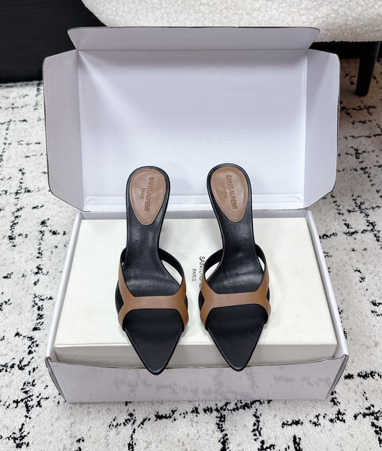 Yves Saint Laurent YSL Pointed Toe Thin Strap High Heel Mules