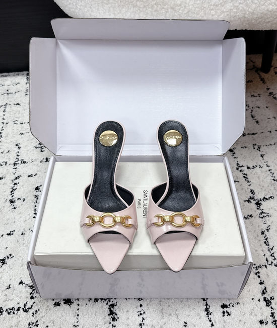 Yves Saint Laurent YSL Pointed Toe Chain Stiletto Heel Slides