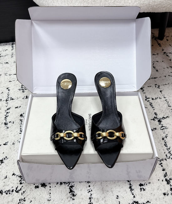Yves Saint Laurent YSL Pointed Toe Chain Stiletto Heel Slides