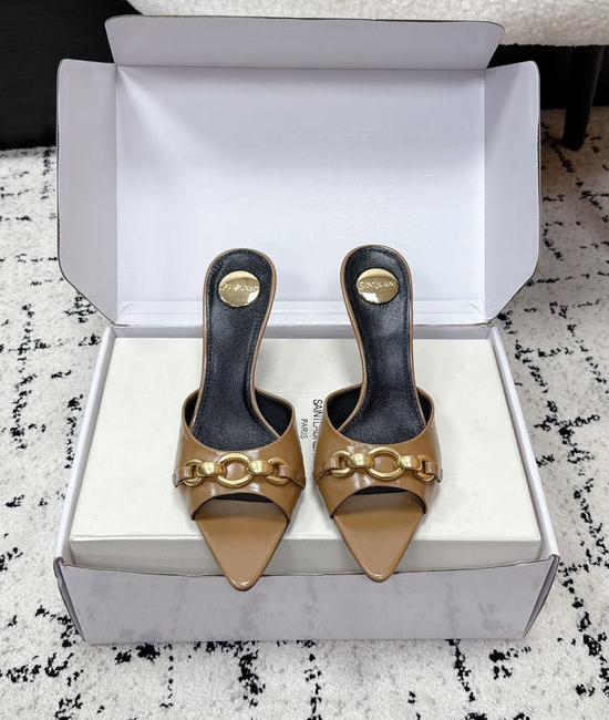 Yves Saint Laurent YSL Pointed Toe Chain Stiletto Heel Slides