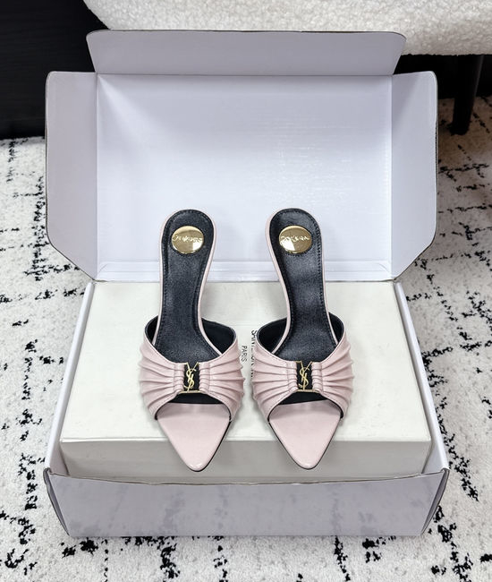 Yves Saint Laurent YSL Ruched Pointed Toe Stiletto Heel Mules Premium Leather