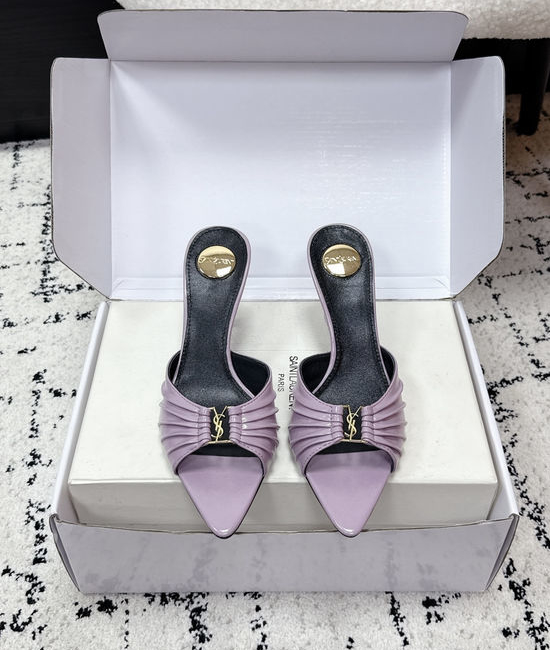 Yves Saint Laurent YSL Ruched Pointed Toe Stiletto Heel Mules Premium Leather