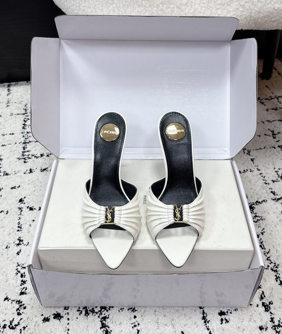 Yves Saint Laurent YSL Pointed Toe Stiletto Heel Mules Premium Leather Upper