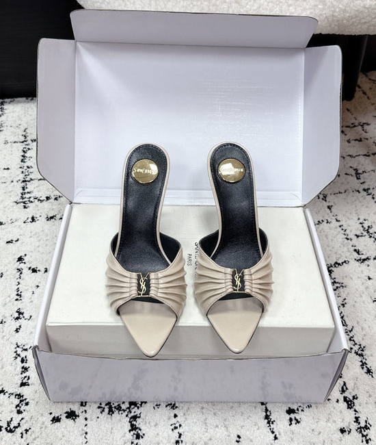 Yves Saint Laurent YSL Pointed Toe Stiletto Heel Mules Premium Leather Upper