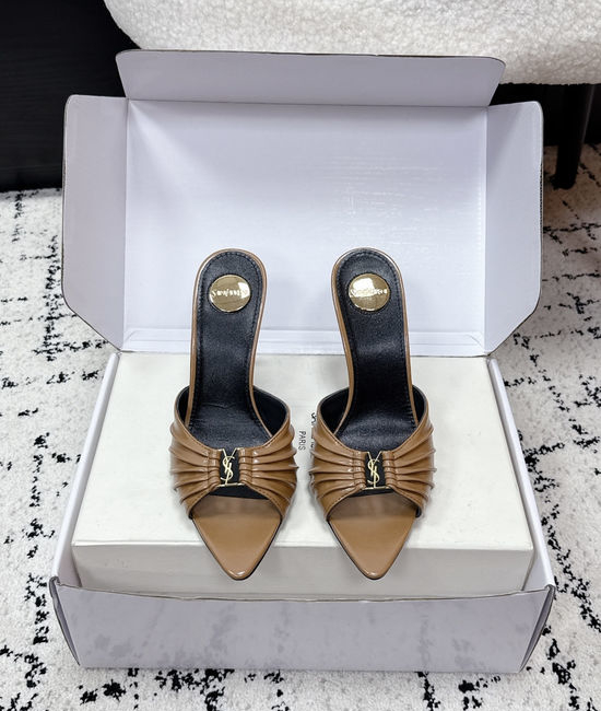 Yves Saint Laurent YSL Pointed Toe Stiletto Heel Mules Premium Leather Upper